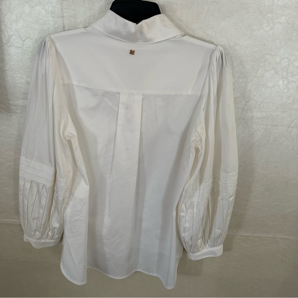 White 3/4 Sleeve Button Down Shirt with Pleated Design - Picture 13 of 16